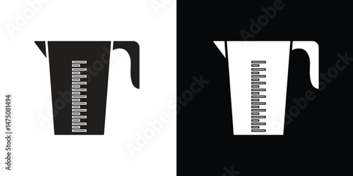Measuring cup icon in black and white. Minimalist vector illustration suitable for kitchen-related designs, recipe apps, culinary branding, or educational materials.