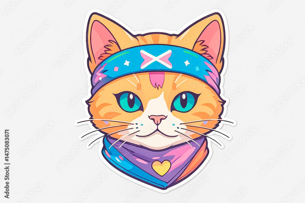 Obraz premium Vibrant Cat Illustration with Headband