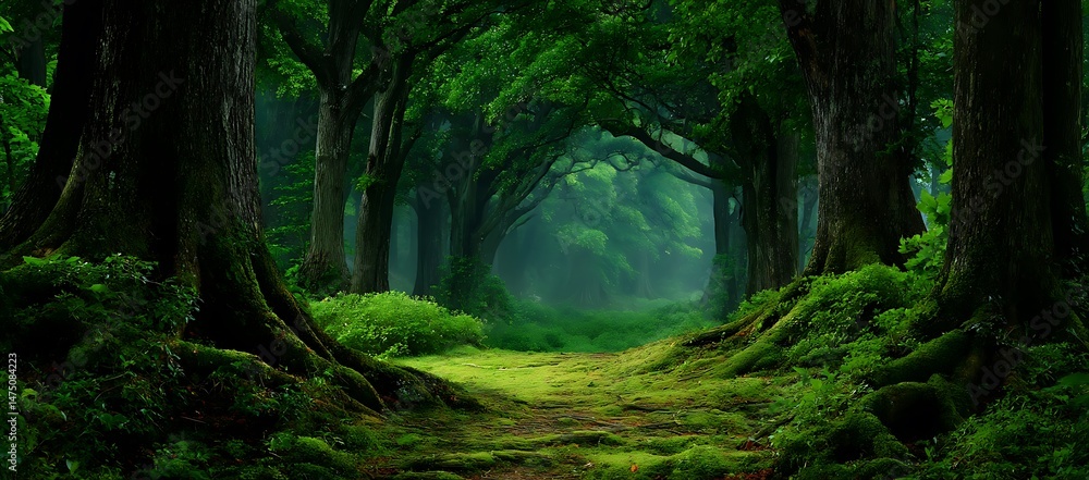 Serene Mossy Forest Path Enchanting Nature Scene Lush Green Trees Tranquil Woodland Walk Serene Mossy Forest Path Enchanting Nature Scene Lush Green Trees Tranquil Woodland Walk