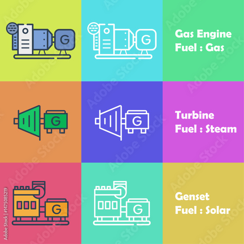 Gas Engine Turbine Genset Generator Flat Design