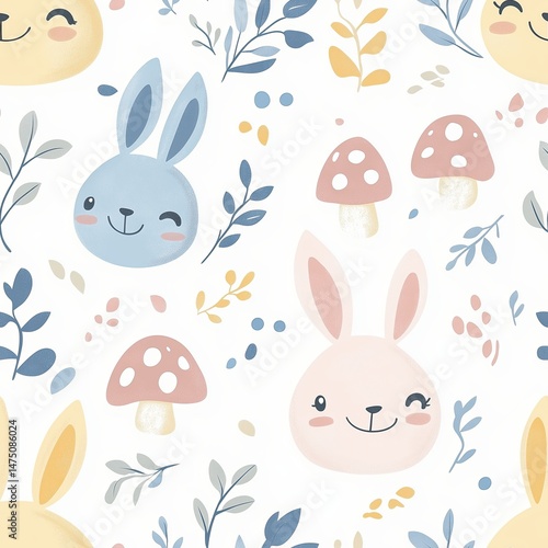 Cute Bunny Pattern Illustration for Kids, Cute Bunny Pattern for Nursery Decor, Cute Bunny Pattern Seamless Background