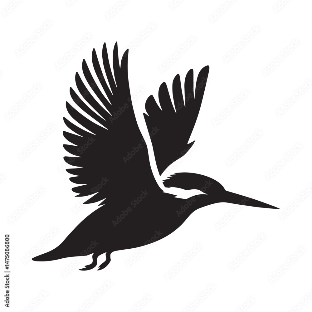 Fototapeta premium Focused Gaze Kingfisher silhouette – Kingfisher illustration – Minimalist Kingfisher vector – Bird silhouette