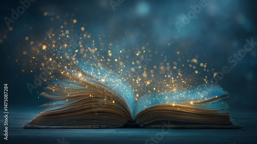 Magic book with glowing particles