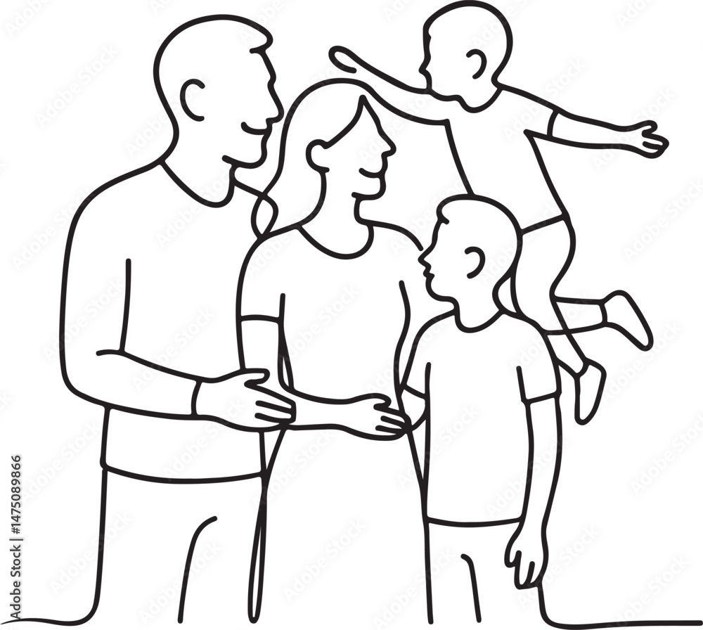 Single One-Line Drawing of a Happy Family — Continuous Line Art Silhouette on White Background
Single One-Line Drawing of a Happy Family — Continuous Line Art Silhouette on White Background