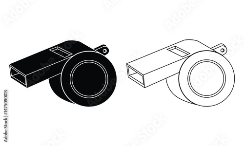 Referee whistle icon vector. Silhouette of referee whistle icon symbol for football and more plays. Outline of  whistle vector illustration.