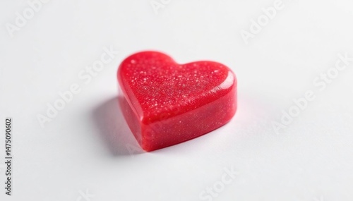 Close-up of a single red heart-shaped Valentine's Day candy on a white background ,  valentine,  background