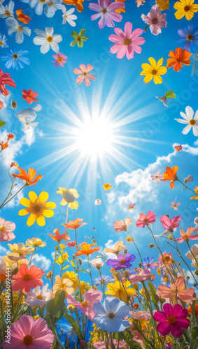 Vibrant Flowers Bloom Under a Sunny Sky