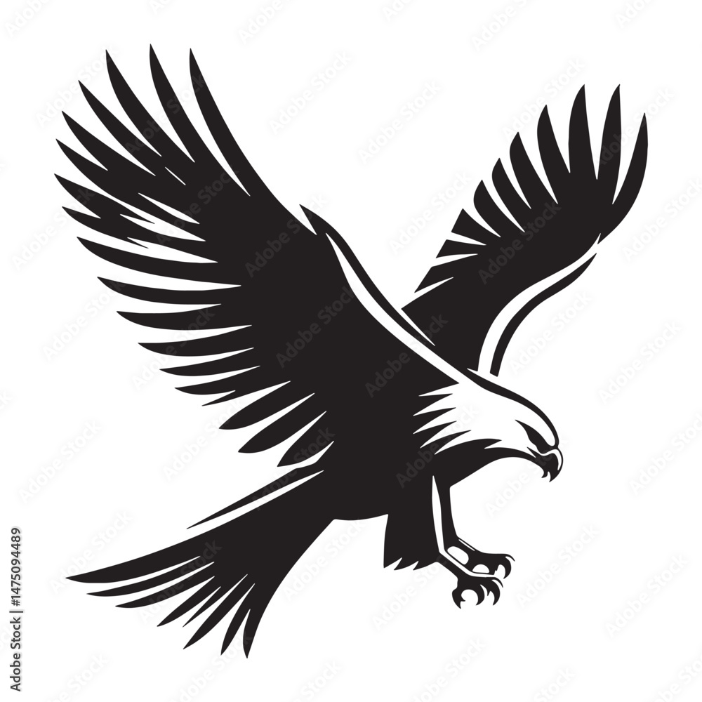 Fototapeta premium Wind-Caught Kite silhouette at peak height – Kite illustration – Minimalist Kite vector – Bird silhouette