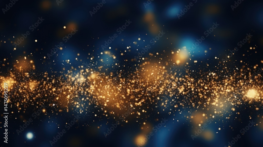 Obraz premium Background glitter blurred effect abstract lights in blue, gold and black colors. Generative AI