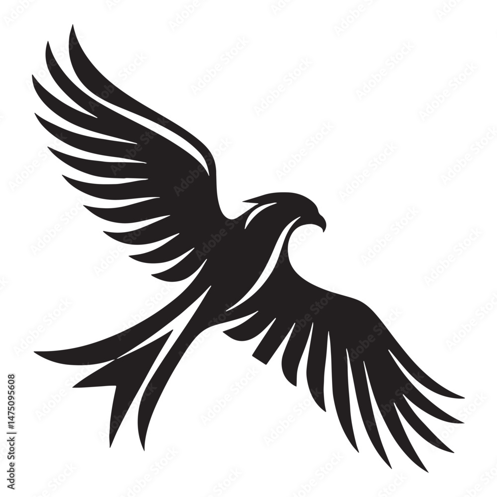 Fototapeta premium Swift Kite silhouette in dynamic flight – Kite illustration – Minimalist Kite vector – Bird silhouette