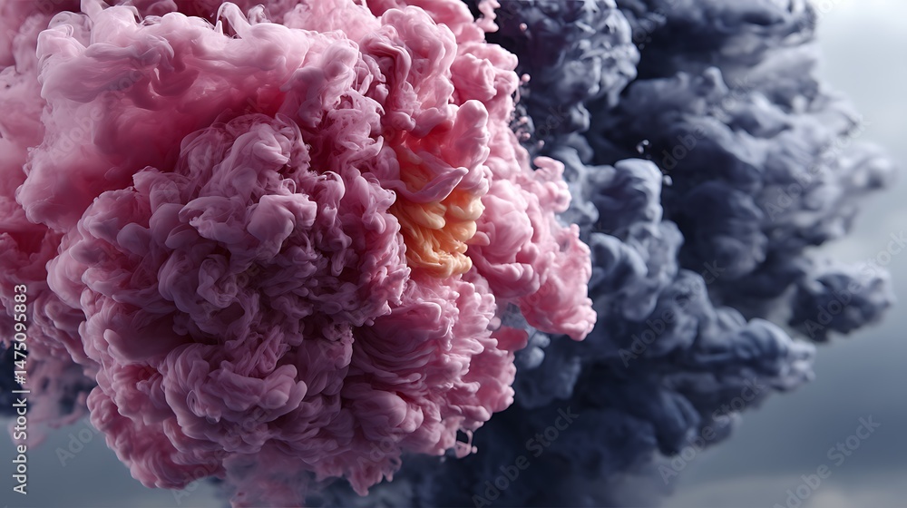 Obraz premium Abstract ink swirling in pink and grey
