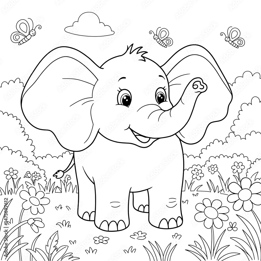 Obraz premium coloring gartoon cute animal by JN - elephant