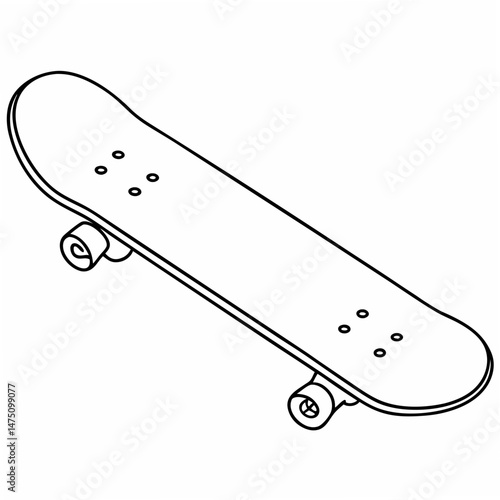 Isometric line drawing of a skateboard on a white background with transparency