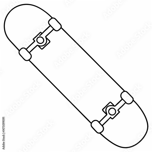 Simple black and white skateboard outline on a white background for designs