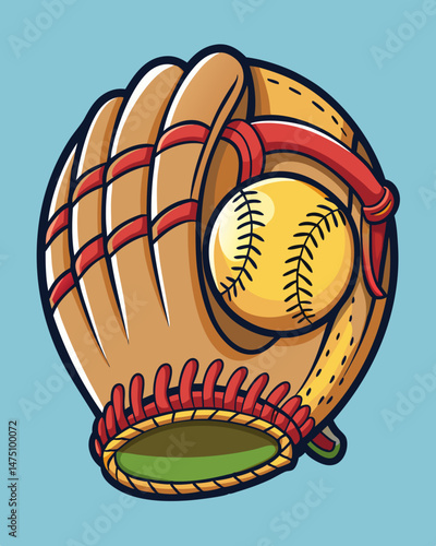Cartoon Illustration of a Baseball Glove Catching a Ball