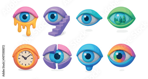 Surreal eyes icons set – 3d, dreamy and futuristic design elements