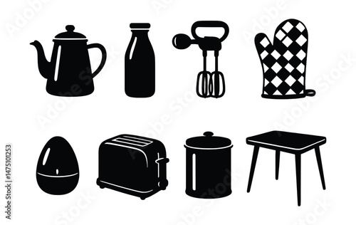 Vintage kitchen silhouette icons set – classic, simple and timeless cooking symbols