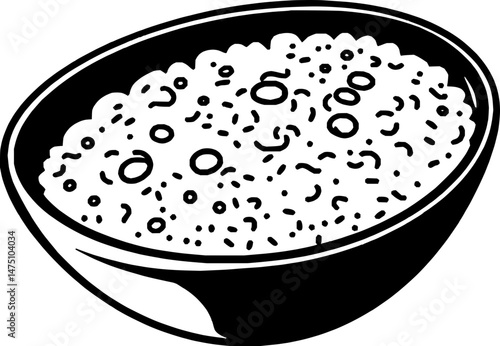 A Bowl Of Creamy Rice Porridge Simple Line Art