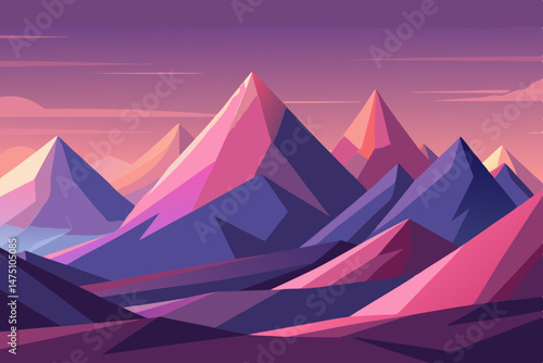 Abstract Pink and Purple Mountain Range at Sunset