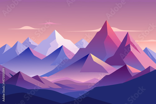 Abstract Purple and Pink Mountain Range Landscape Illustration