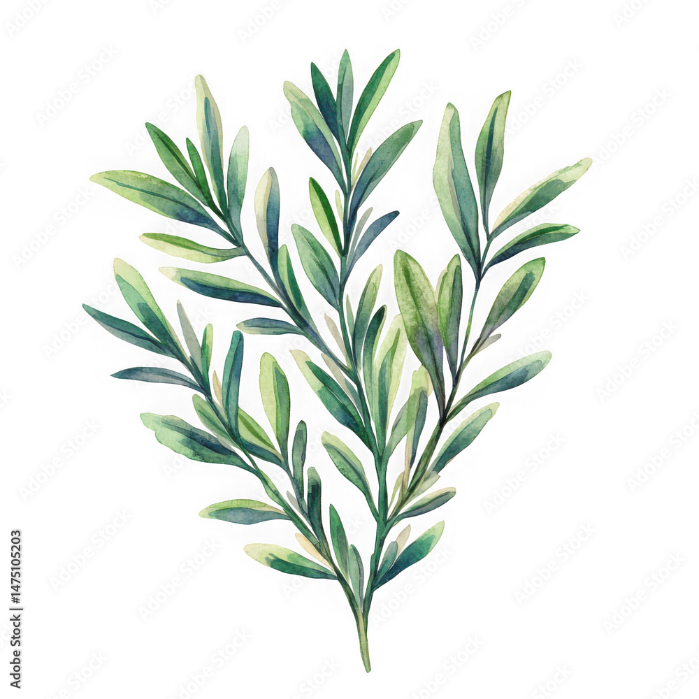 Obraz premium Watercolor leaves branch element isolated on transparent background