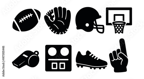 Usa sports icons set – silhouette, simple athletic and game-related symbols