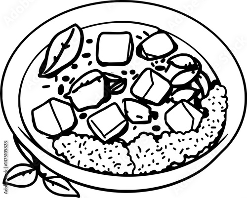 Delicious Green Spinach Stew with Rice and Cheese Cubes