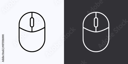 Computer Mouse Icon – Vector Outline – Black and White Preview