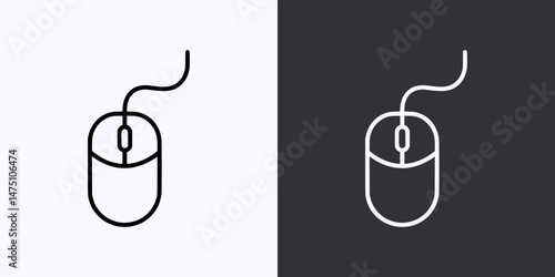 Computer Mouse Icon – Vector Outline – Black and White Preview