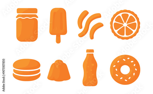 Citrus treat icons set – 3d, dessert and sweets symbol collection