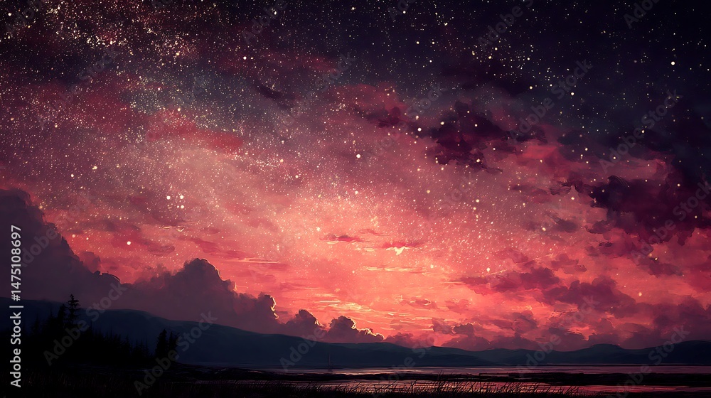 Fototapeta premium Starry night sky over a landscape