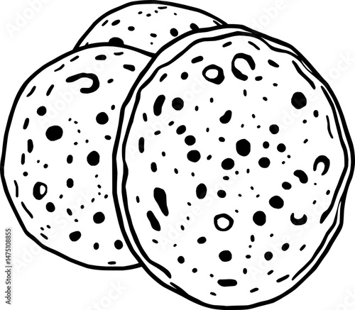 Line Art Illustration Of Two Round Flatbreads