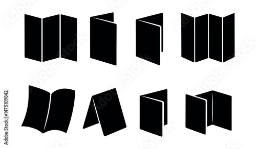 Folded paper silhouettes icons set – simple, shadowed, black shapes collection