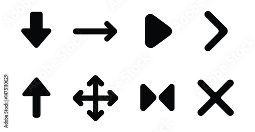 Ui arrows icons set – silhouette, navigation and direction symbols for user interfaces