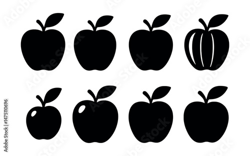 Apple varieties icons set – silhouette fruit symbols, minimalist and simple designs