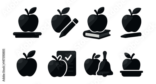 Educational icons set in silhouette style – school, learning, teaching symbols