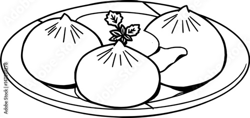 Steamed Buns with Spicy Sauce on a Plate
