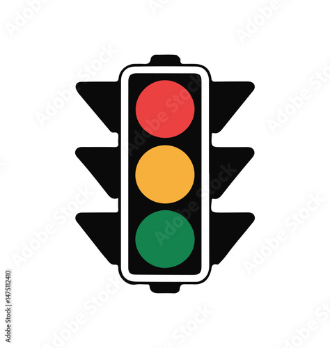 A simple vector illustration of a traffic light with red, yellow, and green circular lights, arranged vertically, symbolizing standard traffic control used in urban road safety for managing traffic fl