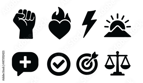 Motivational outline icons set – inspiring, empowering symbols for success themes