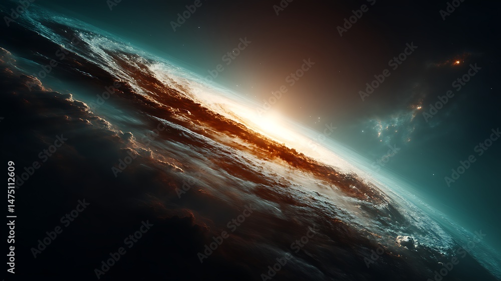 Fototapeta premium Earth seen from space, sunrise over clouds