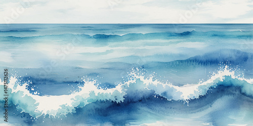 Beautiful soft blue sea water, ocean wave background. Soft blue and white hand printed creative marble texture ocean background.	