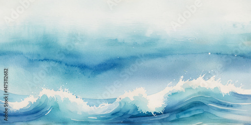 Beautiful soft blue sea water, ocean wave background. Soft blue and white hand printed creative marble texture ocean background.	