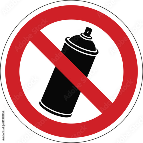 No Spray Paint Sign black silhouette with can and red slash, reflecting vandalism prevention and order through a minimalist vector