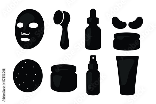 Spa and skincare essentials icons set – silhouette, beauty and wellness symbols