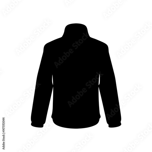 Black silhouette of a long sleeved zipper jacket on a white background