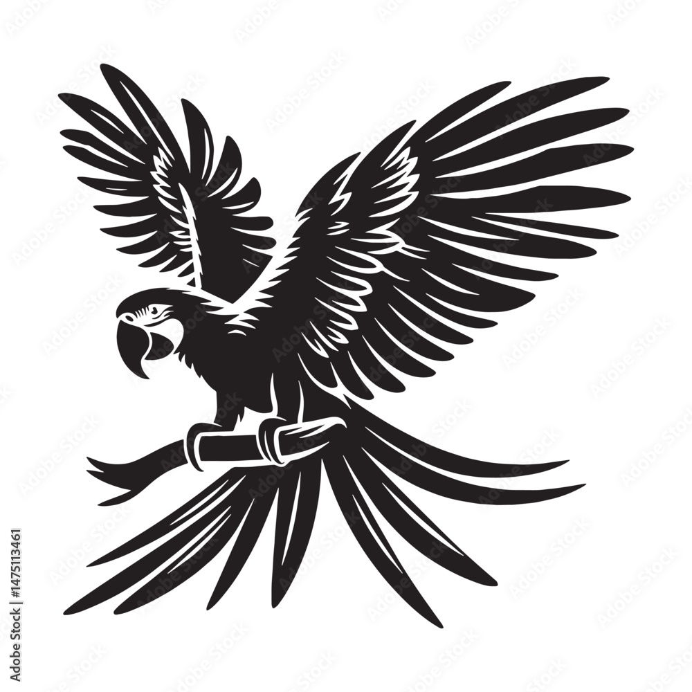 Fototapeta premium Vibrant Macaw silhouette in mid-call – Macaw illustration – Minimalist Macaw vector – Bird silhouette