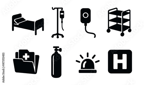 Hospital and healthcare icons set – silhouette, medical and clinical symbols
