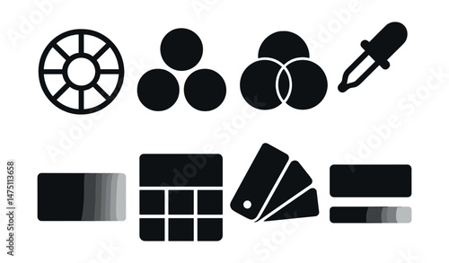 Color theory icons set – silhouette, design and art basics for creative projects