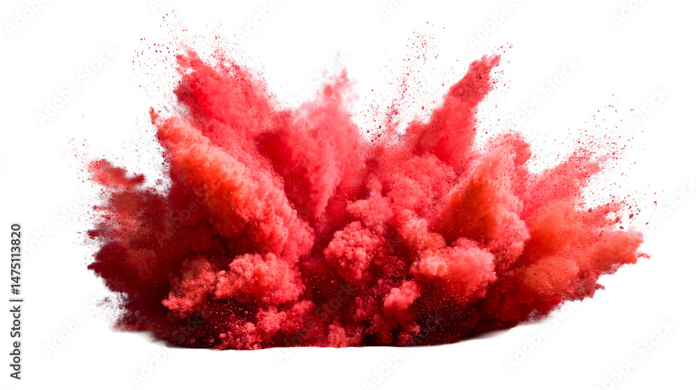 Bright red powder explosion on a transparent background Bright red powder explosion on a transparent background