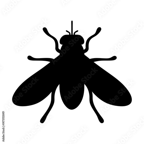 Simple, graphic vector illustration of a black fly insect against a white backdrop
